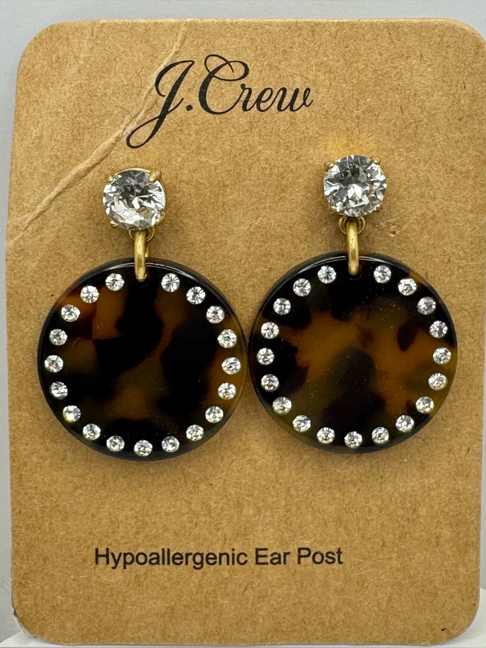 J Crew Tortoise and Rhinestone Disc Drop Earrings
NWT